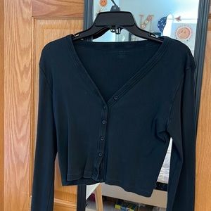 Brandy Melville OS Black Button Down Ribbed Long Sleeve
